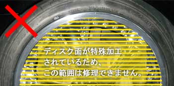 アルマイトホイールのディスク面は修理対象外である旨の説明用画像