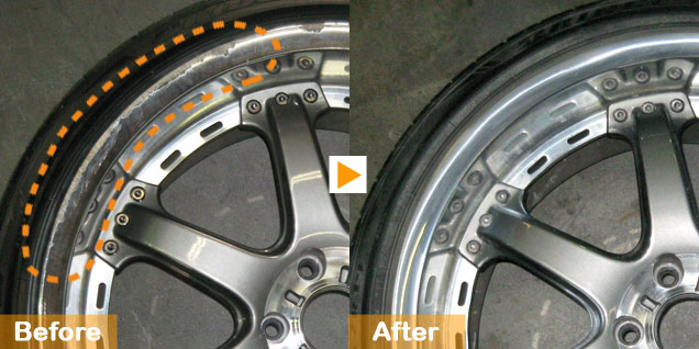 アルマイトホイールのカケ（欠け）修復事例